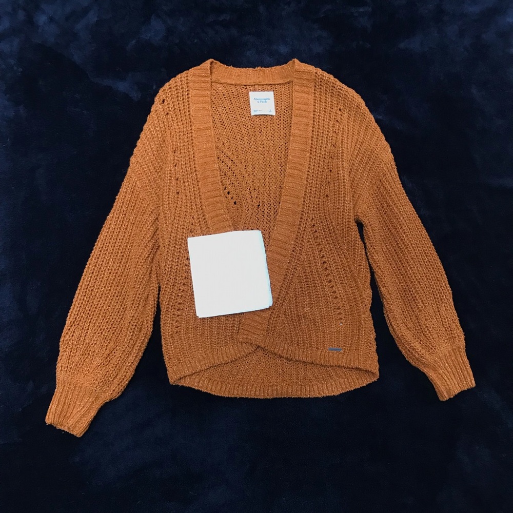 🔥 A&F Puff Sleeve Chunky Knit Cardigan in Pumpkin Spice - S 🔥 - Picture 3 of 8